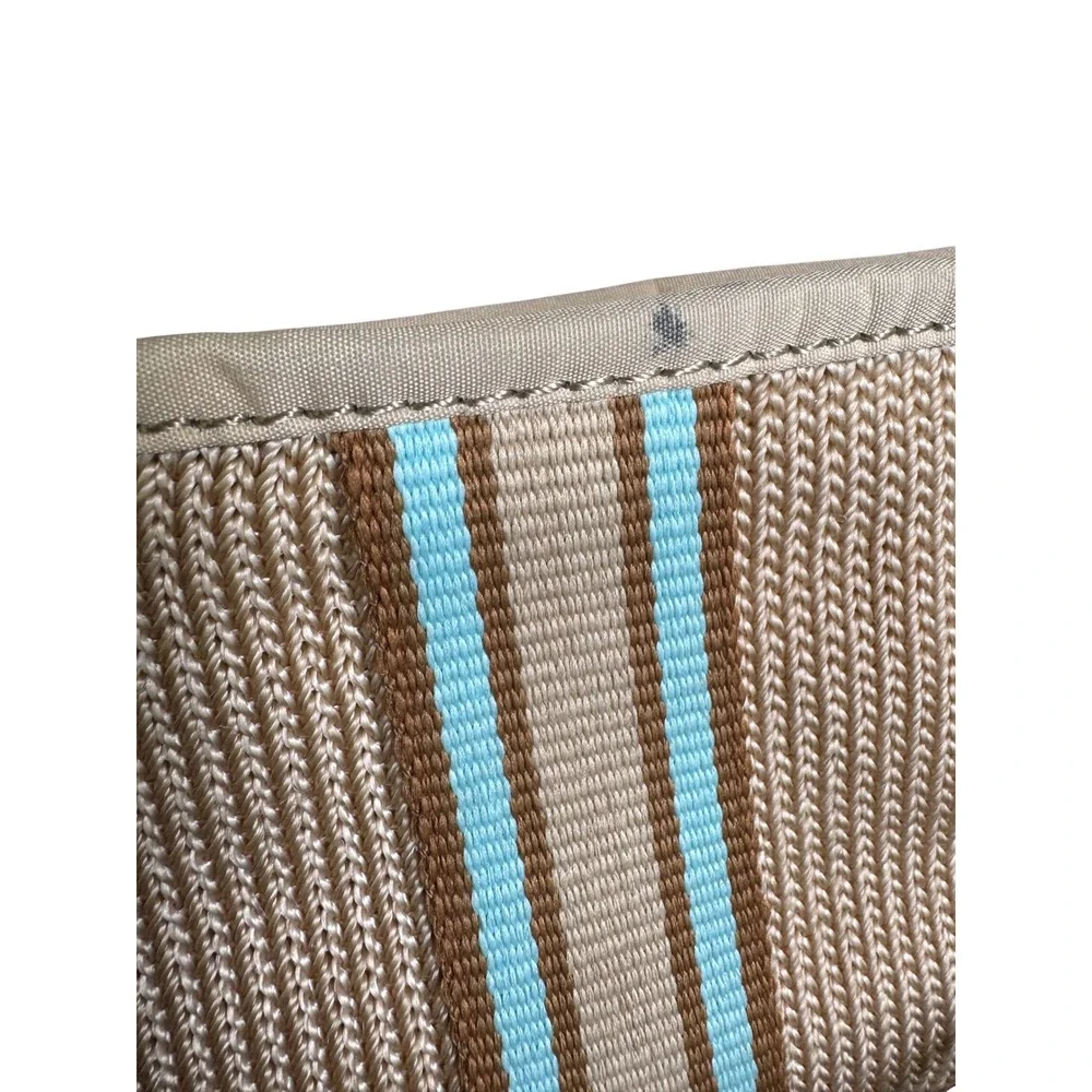 The Sak Crochet Wristlet Tan Striped Zip Pouch Bag Turquoise‎ Brown PO 6305-CX